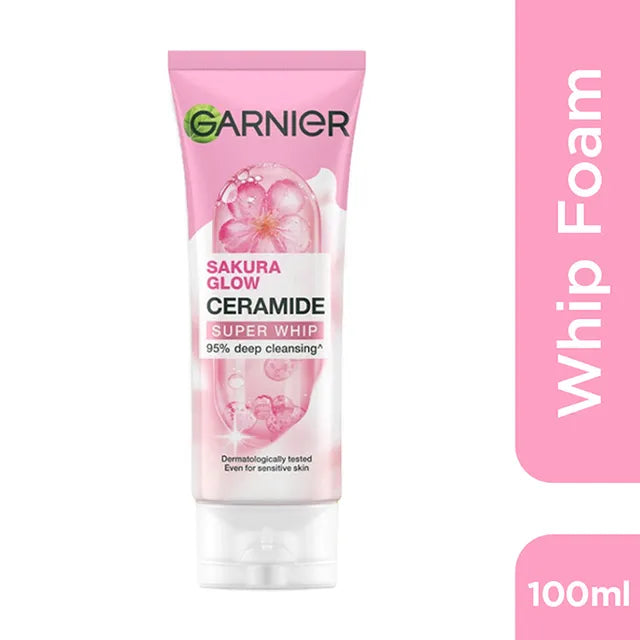 Garnier Sakura Glow Ceramide Super Whip Face Wash 100ml (1dozen)
